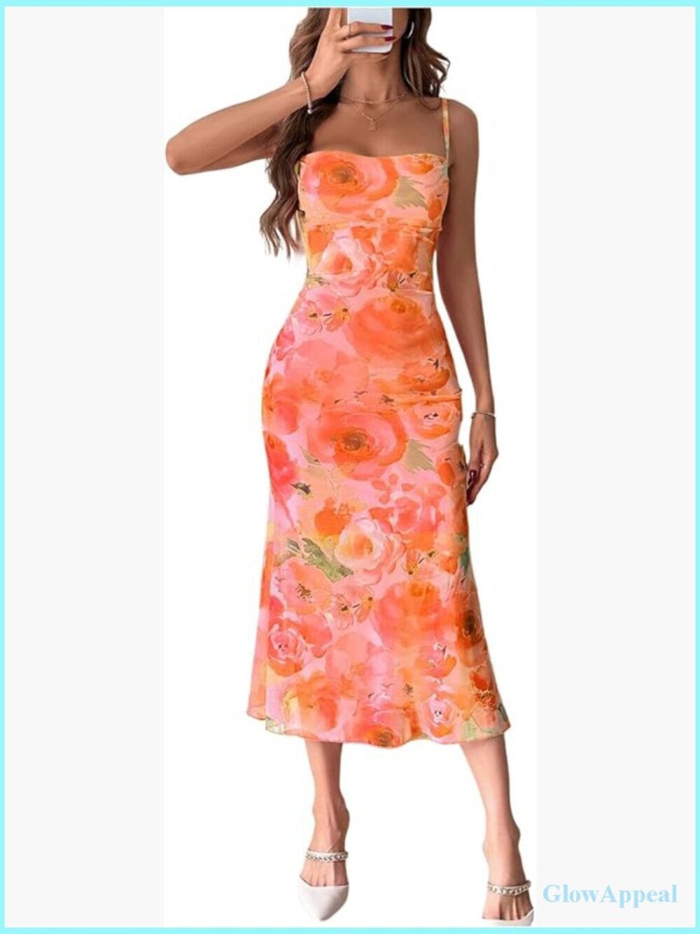 Women's Floral Mesh Bodycon Midi Dress Sleeveless Square Neck